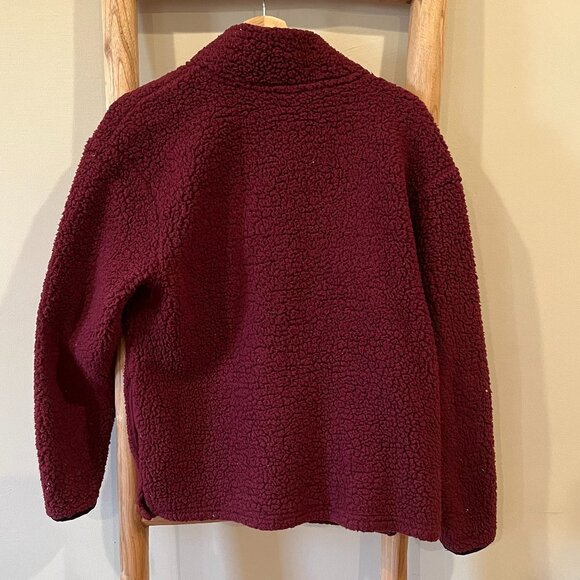 Victoria's Secret PINK Half Zip Sherpa Pullover with Pockets in Burgundy - Picture 2 of 5